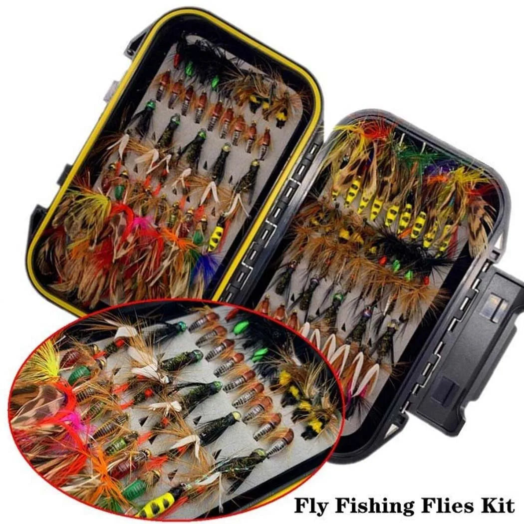 24/40/84/114pcs with Dry/Wet Flies Fly Fishing Flies Kit Fly Assortment Trout Bass Fishing with Fly Box