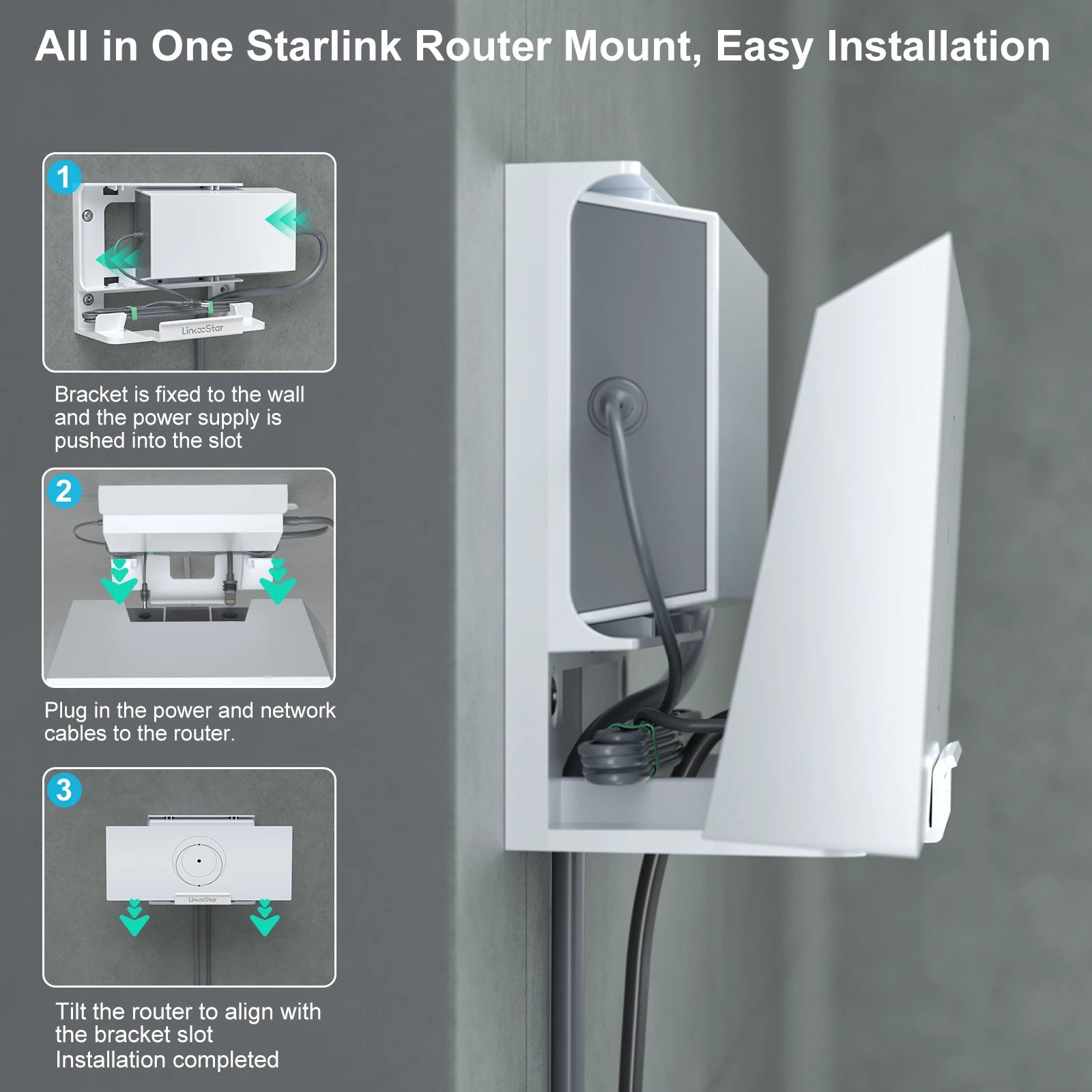 For Starlink Gen 3 Router Bracket 2-in-1 StarLink V3 Router Mounting Kit & Power Supply Bracket Bracket