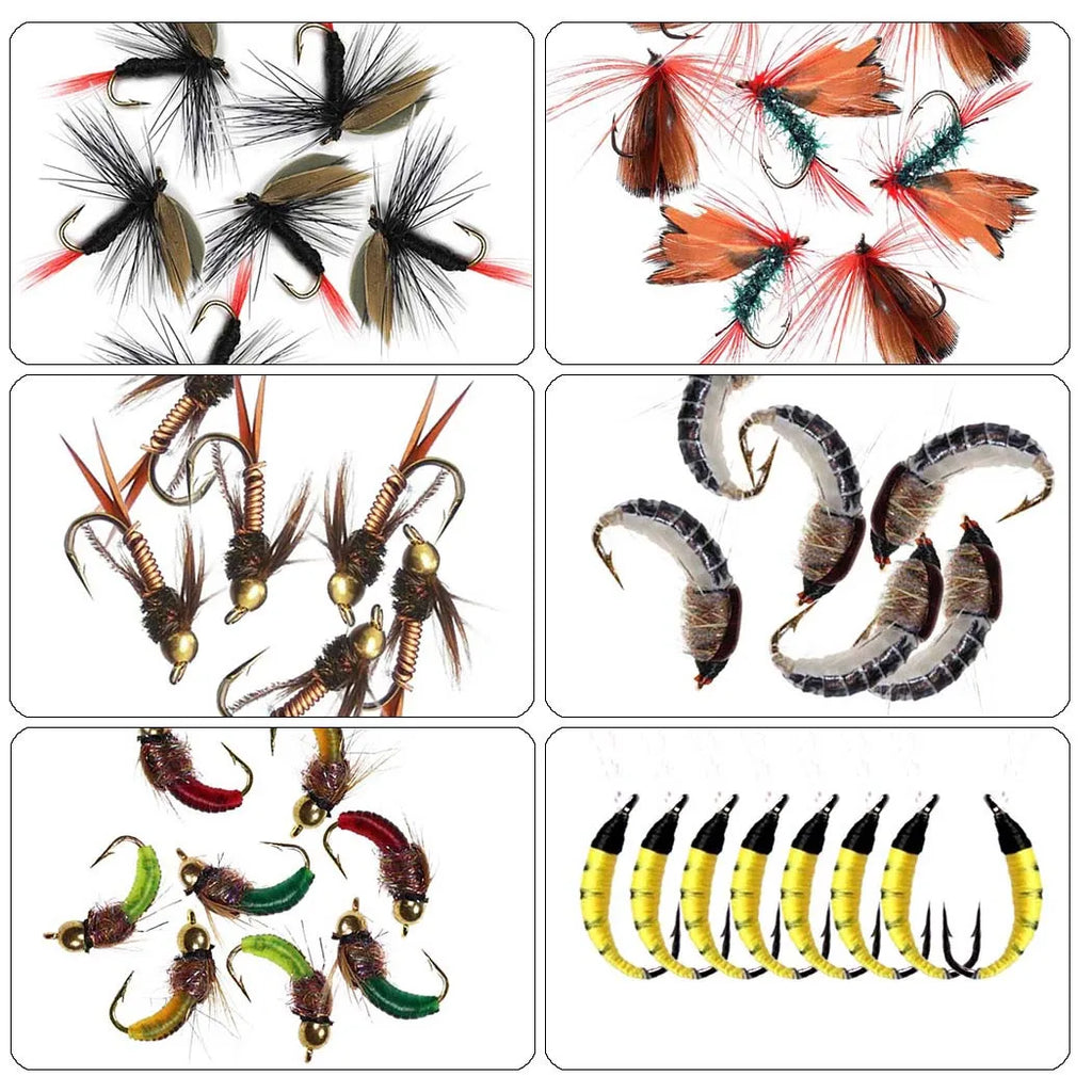 24/40/84/114pcs with Dry/Wet Flies Fly Fishing Flies Kit Fly Assortment Trout Bass Fishing with Fly Box