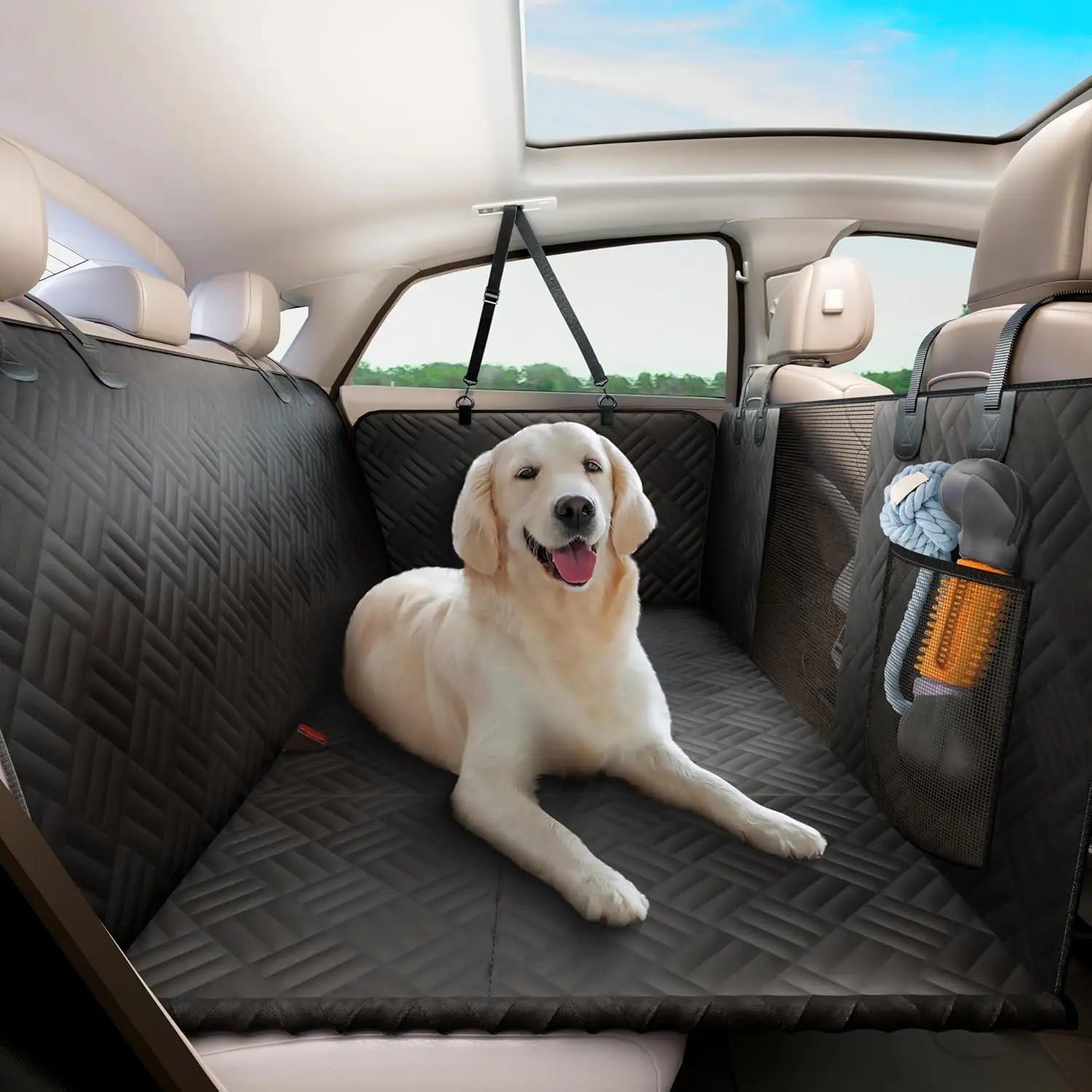 Car Rear Seat Dog Seat Cover, Hard Bottom Rear Seat Extender, Load-Bearing 400 Pounds,