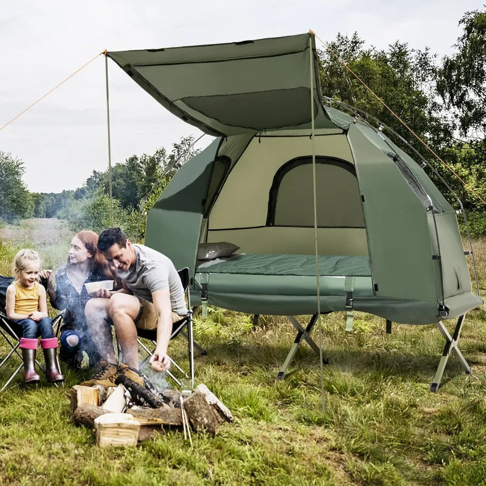 Raised Camping Cot - 5 in 1 Off Ground Elevated with Air Mattress, Sleeping Bag & Pillow,