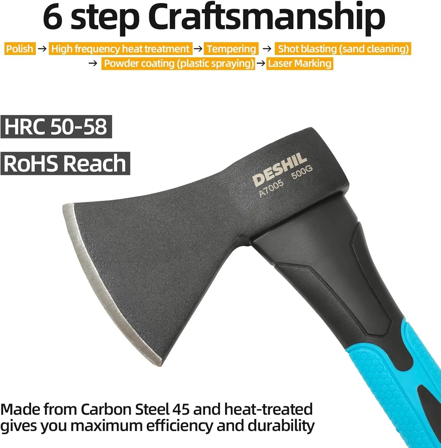 10" Outdoor Hatchet with Forged Carbon Steel Head and Anti-Slip Fiberglass Handle for Camping