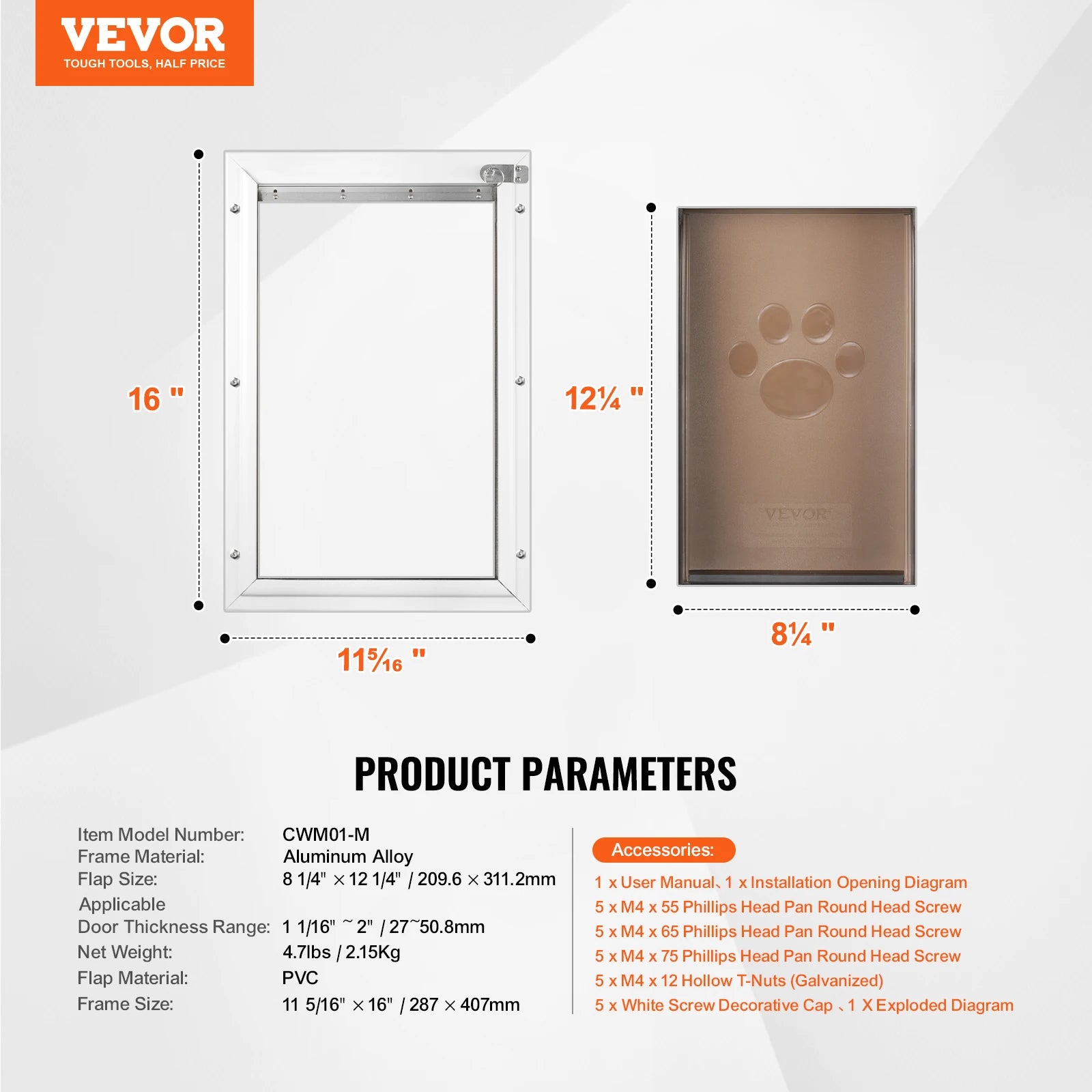 Pet Door Aluminum Frame with Lock and Flap System Weatherproof