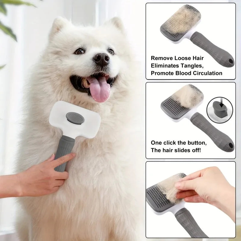 Pet Grooming Brush with One-Click Hair Removal,