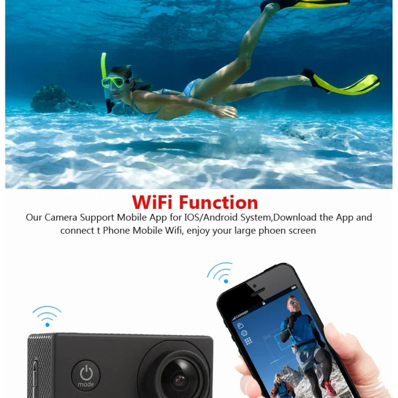 Action Camera Ultra HD 4K/30fps WiFi 2.0-inch 170D Underwater Waterproof Video Recorder