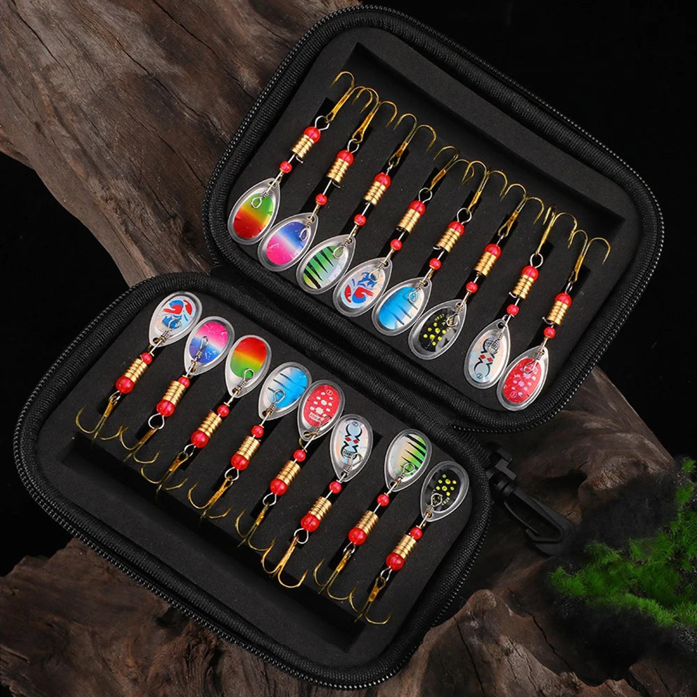 16pcs Metal Spinner Bait Fishing Lure Artificial SpinnerBait For Pike Bass Trout Fishing With Fishing Bag
