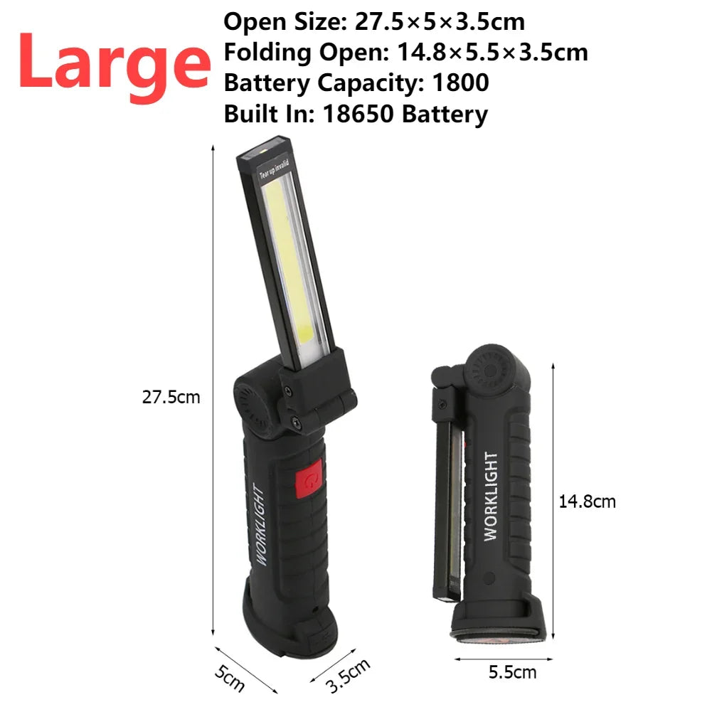 Portable COB High Power LED Flashlight USB Rechargeable Camping Lamp Torch Car Repairing Work Light Hanging Hook Magnet 5 Modes