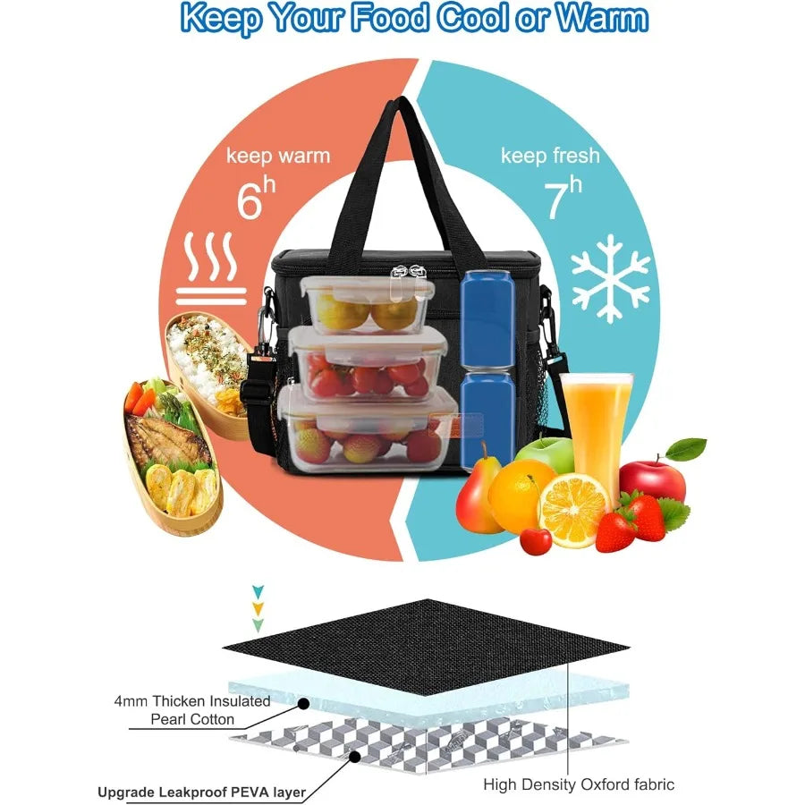 Leakproof Lunch Cooler Bag with Adjustable Strap Freezable Insulated Lunch Tote