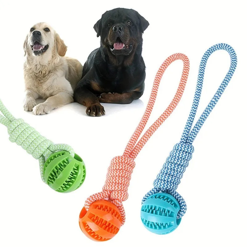 1-Pack Dog Puzzle Toy with Rope Handle - 18×5cm Treat Dispensing Rubber Ball, Mental Stimulation Toy for Boredom Relief