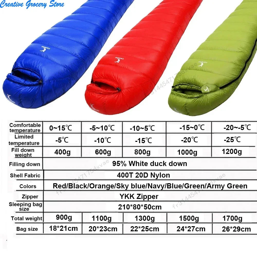 Outdoor Camping White Duck Down Sleeping Bag Ultralight