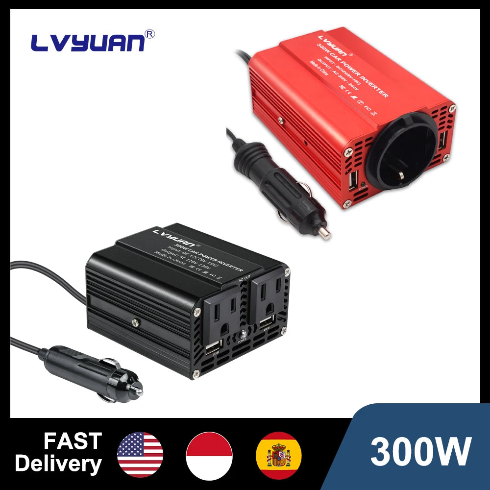 300W Car Power Inverter DC 12V To AC 110V 220V Dual USB Car Adapter
