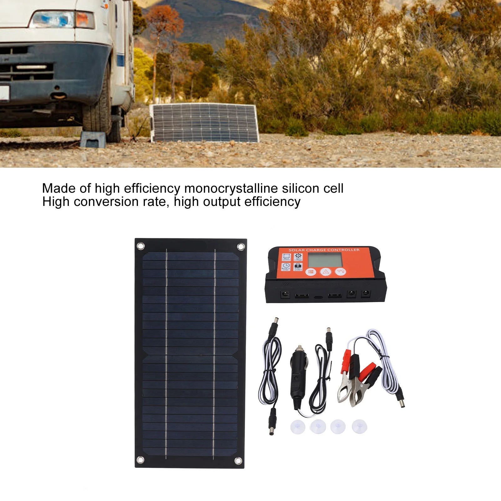 Portable 600W Solar Panel Charger Monocrystalline Silicon 100A Charge Controller Durable Solar Panel Kit for RV Outdoor Camping