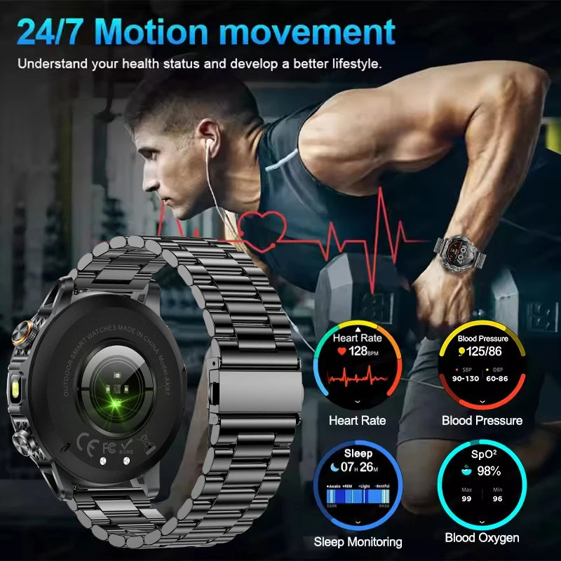 2026 New Military Smart Watch 1000Mah Battery Fitness Tracking 10ATM Waterproof Tactics Sport Flashlight call Bracelet For