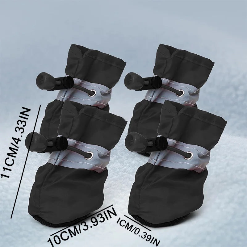4Pcs Dog Boots Waterproof Non-slip Sole with Reflective Strip Adjustable Drawstring