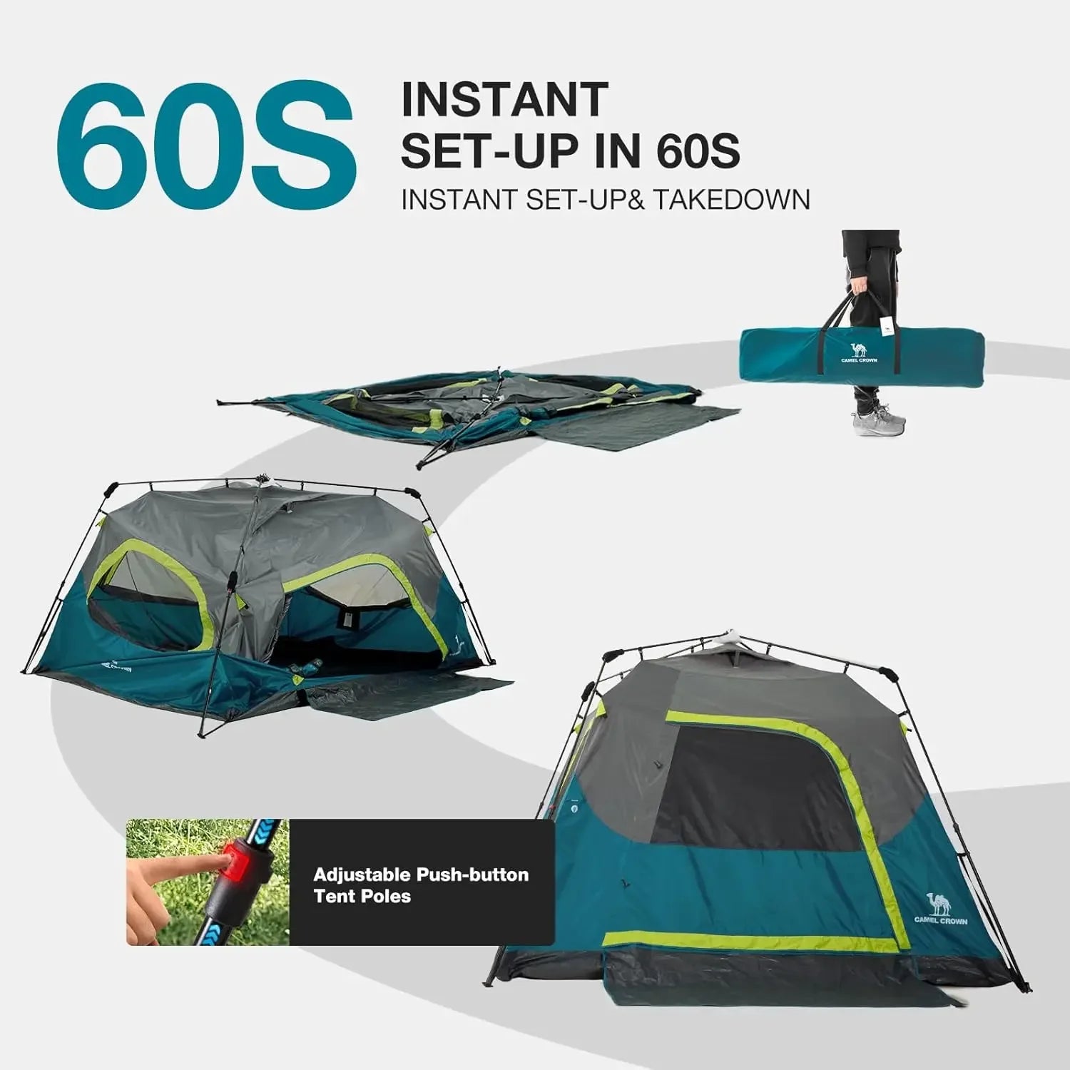 Instant Tents for Camping 4-6 Person Waterproof Easy Setup Sets Up in 60 Seconds