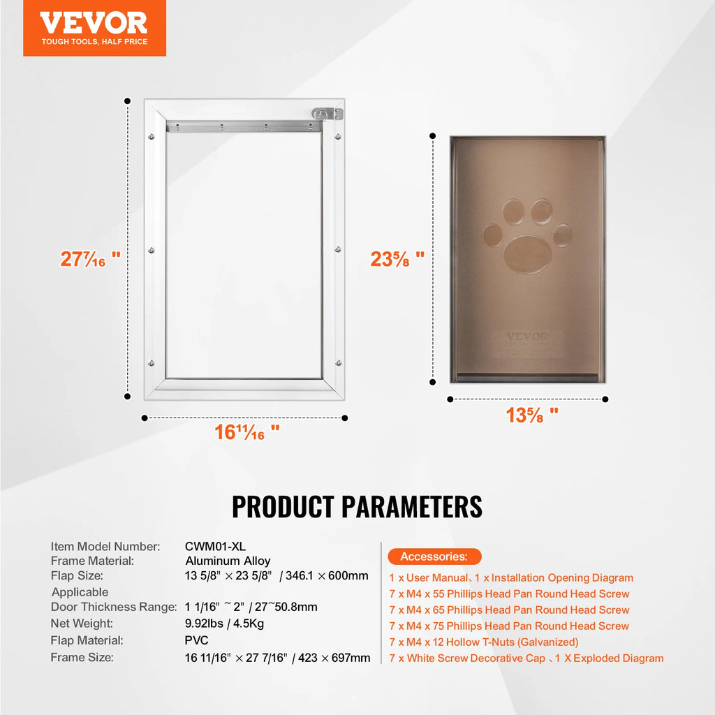 Pet Door Aluminum Frame with Lock and Flap System Weatherproof