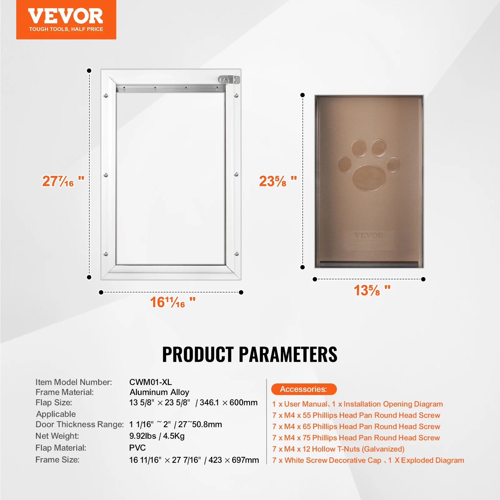 Pet Door Aluminum Frame with Lock and Flap System Weatherproof